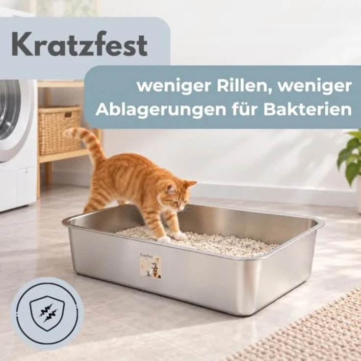 GarPet Katzentoilette XL, Edelstahl Katzenklo aus Silber mit Wanne, 60x40x15 cm – Bild 4