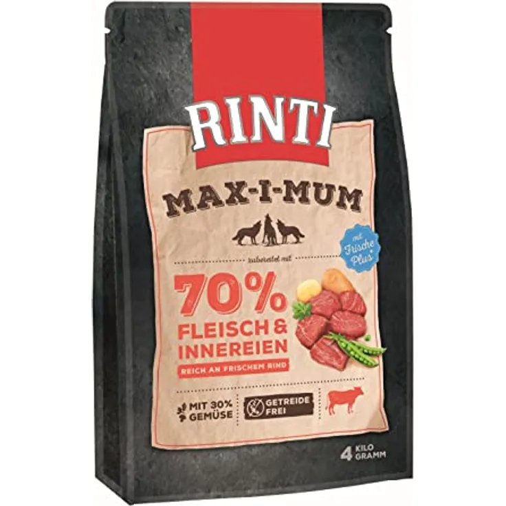 Rinti RINTI Max-i-mum Fresh Rind, Hunde-Trockenfutter mit 70% Fleischanteil und ohne Getreide, Sparpaket 2 x 4 kg