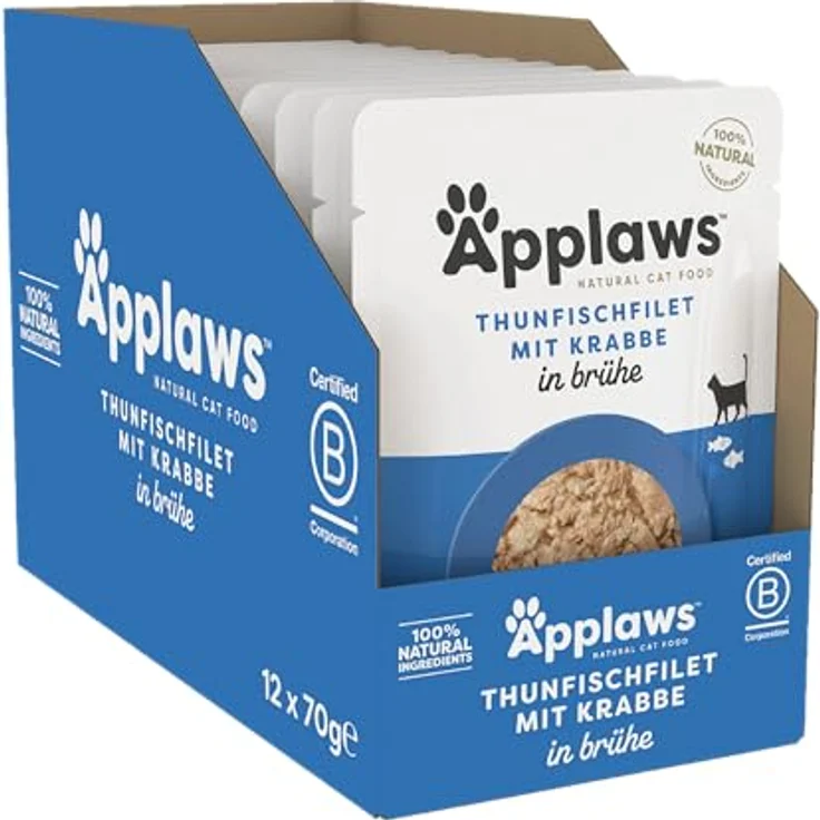 Applaws Natürliches Nassfutter für Katzen, Thunfisch mit Krabben in Brühe, 12 x 70g, 100% natürliche Zutaten, Premium-Protein, Omega-3 & 6. – Bild 1