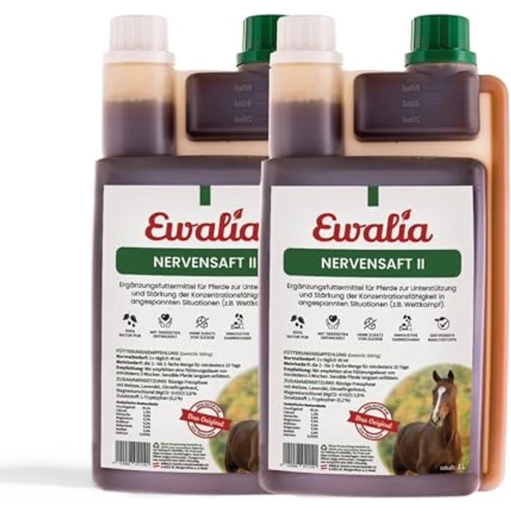 Ewalia EWALIA Nervensaft II - Ergänzungsfuttermittel für Pferde zur Förderung der Konzentration und Ruhe, 100% natürliche Inhaltsstoffe, 2x1 Liter – Bild 1