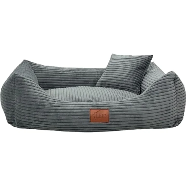 Leo4dog Hundebett Cord, Waschbarer Bezug, Dunkelgrau, für kleine bis große Hunde, L 100x80 cm, Anti-Rutsch-Unterseite, Hohe Haltbarkeit – Bild 2