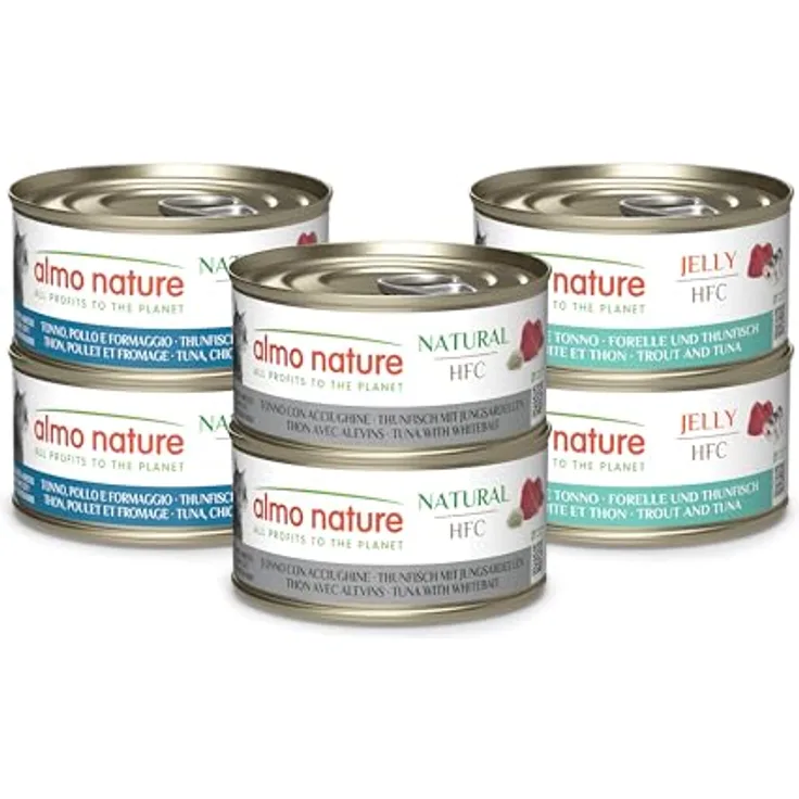 Almo Nature Multipack (6x70g) Katzen-Nassfutter mit Thunfisch, Huhn und Käse, Thunfisch mit Jungsardellen, Forelle und Thunfisch, glutenfrei, HFC-Rezepturen