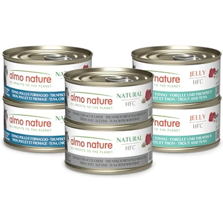 Almo Nature Multipack (6x70g) Katzen-Nassfutter mit Thunfisch, Huhn und Käse, Thunfisch mit Jungsardellen, Forelle und Thunfisch, glutenfrei, HFC-Rezepturen – Bild 1