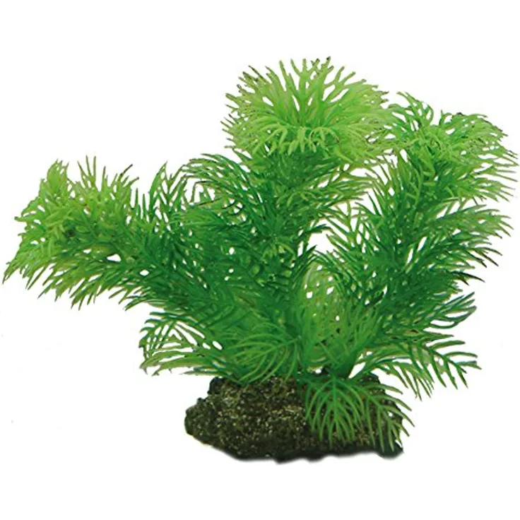 HOBBY Aquariendeko Egeria, 13 cm künstliche Aquariumpflanze mit natürlicher Bewegung und stabilem Felsen-Bodenhalterung