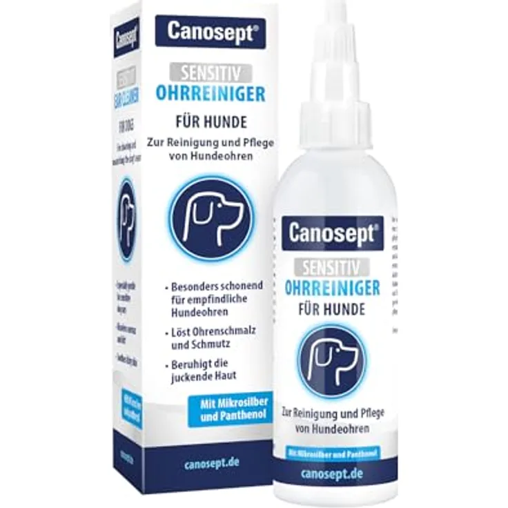Canosept Sensitiv Ohrenreiniger Hund 75ml - Schonender Ohrreiniger mit Mikrosilber, Panthenol & Hamamelis-Extrakt für empfindliche Hundeohren