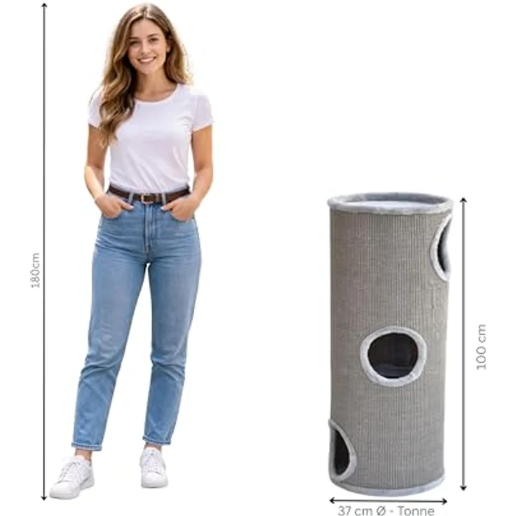 nanook Kratzbaum Kratztonne Condo - rundum Sisalgeflecht M 100 cm grau mit Spielball – Bild 5