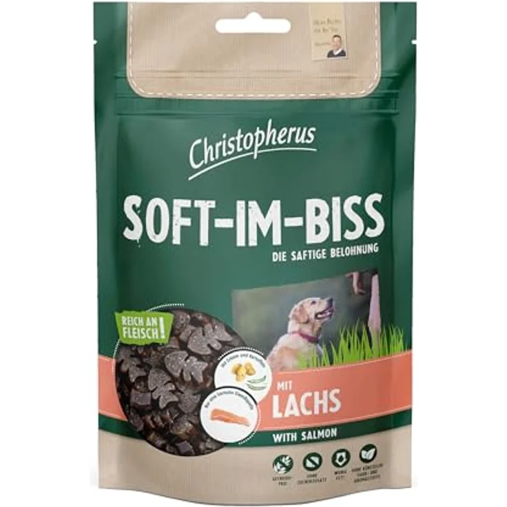 Christopherus Snacks Soft-Im-Biss mit Lachs, hypoallergenes Leckerli für Hunde, 125 g, getreidefrei und GMO-frei – Bild 1
