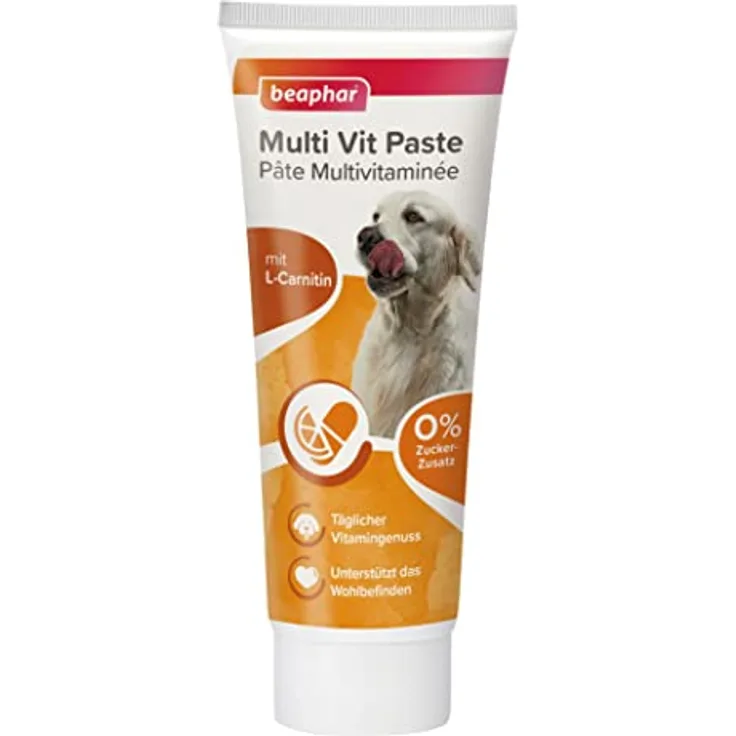 Beaphar Multi-Vitamin Paste für Hunde, 250g - Unterstützt gesundes Fell und Haut, mit Biotin und L-Carnitin