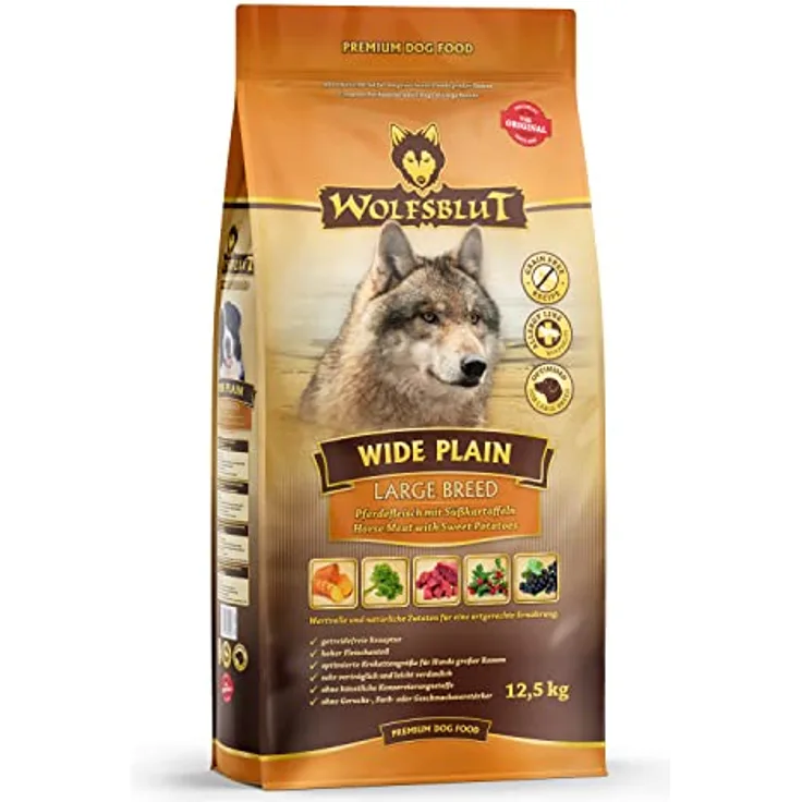 Wolfsblut Wide Plain Adult Light, Hundefutter für große Rassen mit Pferd und Süßkartoffeln, 12,5 kg