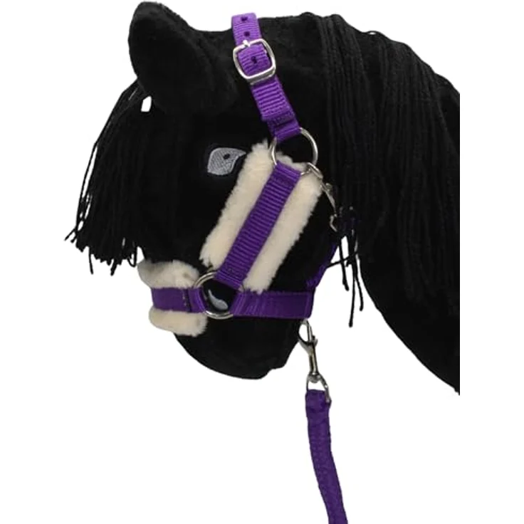 PFIFF Hobby Horse Halfter-Set „Little Lou“, verstellbares Halfter mit flauschiger Fellunterlage und Führstrick, Lila – Bild 4