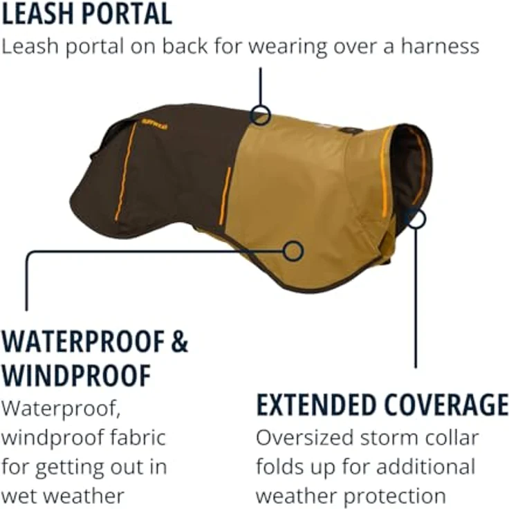 Ruffwear Hundemantel Regenjacke Sun Shower Jacket Earth Brown - Wasserdicht, winddicht, erweiterte Abdeckung, Leinenöffnung, vielseitig einsetzbar, sicherer Sitz, hohe Sichtbarkeit – Bild 4