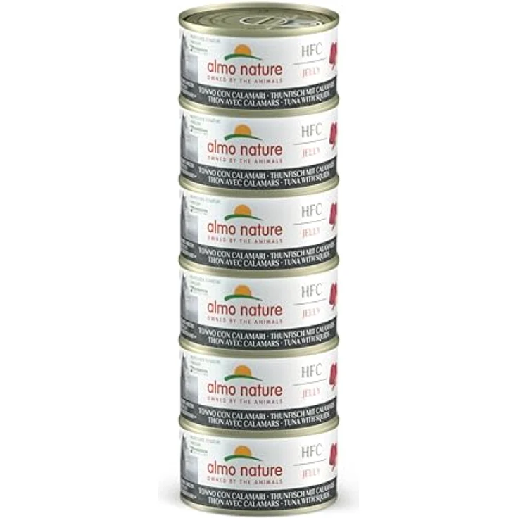 Almo Nature HFC Jelly - Nassfutter für ausgewachsene Katzen - Thunfisch & Calamari, Human Grade, Glutenfrei, 100% natürlich, 6 x 70g – Bild 1