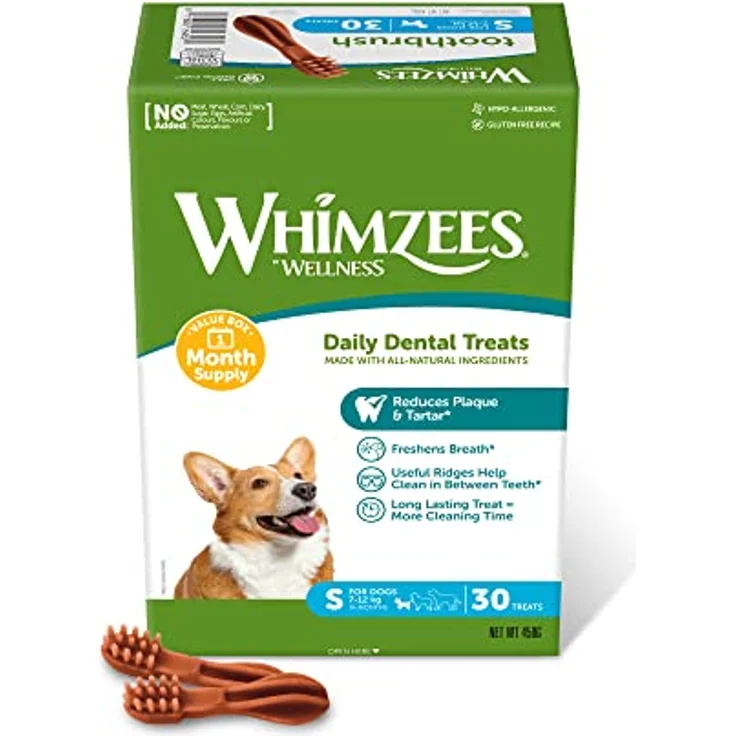 WHIMZEES Zahnbürste S, Monatspackung mit 30 Stück – Getreidefreie Kaustangen für kleine Hunde zur Zahnpflege, natürlich und ohne Zuckerzusatz – Bild 1