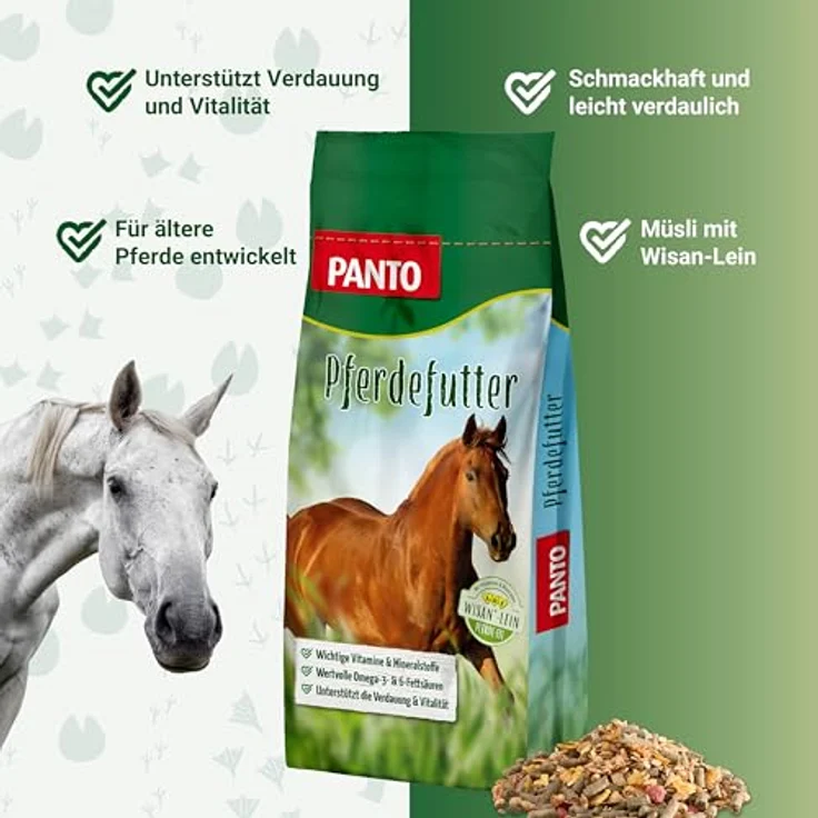 PANTO Seniormüsli mit Wisan-Lein 20 kg – verdauungsförderndes Kraftfutter mit Omega-3 Fettsäuren für ältere Pferde – Bild 2