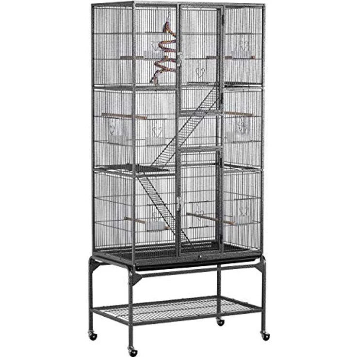 Yaheetech Vogelkäfig groß, 3 Ebenen Voliere für Wellensittiche und Papageien, 176 cm hoch, stabile Metallkonstruktion, schwarz – Bild 1