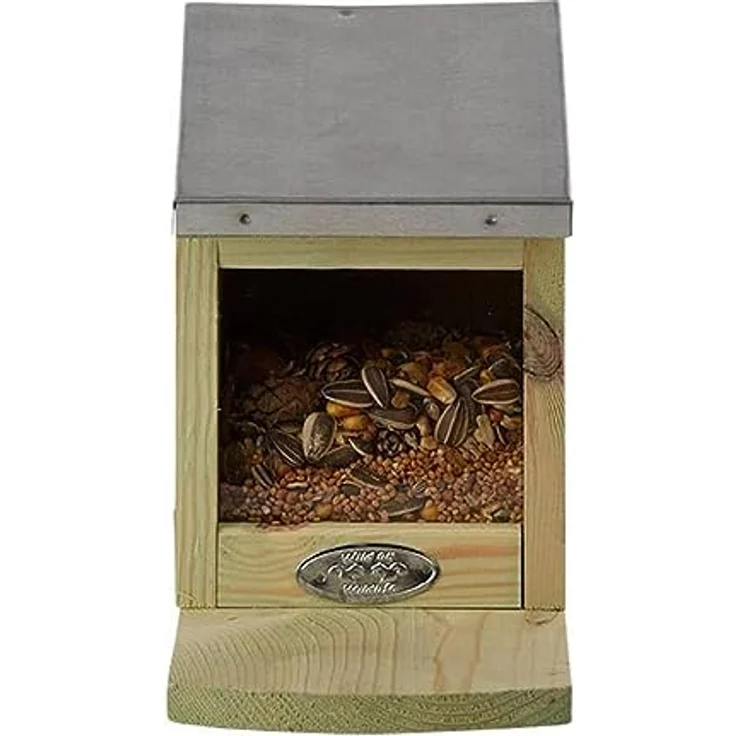 Esschert Design Futterhaus, Futterstation für Eichhörnchen mit Metalldach, Deckel klappbar, ohne Nüsse, ca. 12,2 cm x 23 cm x 17,5 cm – Bild 4