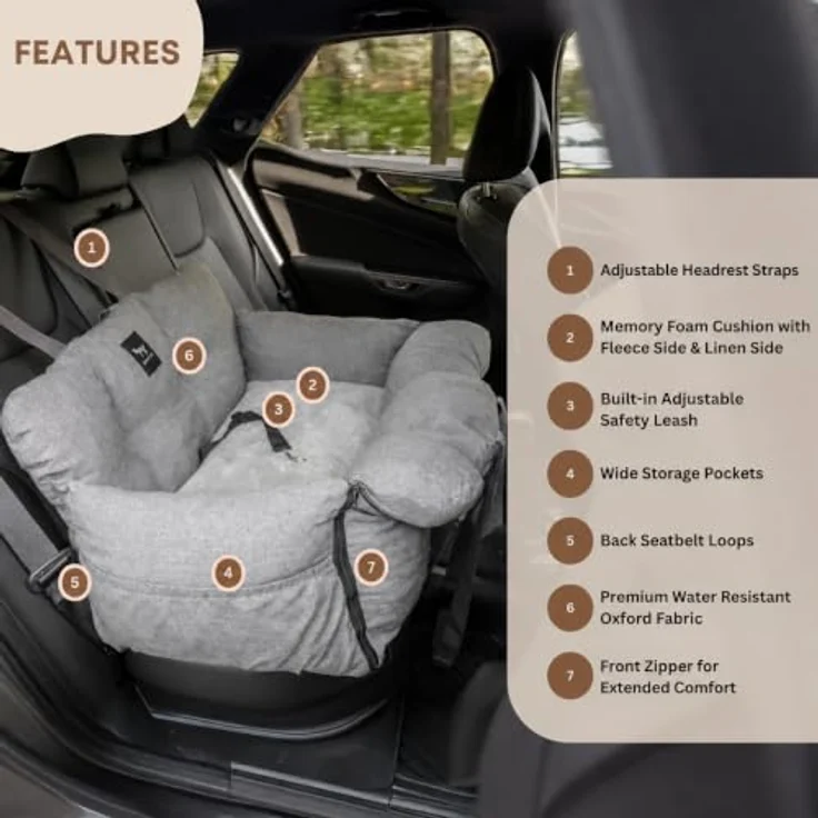 JACKO & CO V2 Premium Hundeautositz - Sitzerhöhung für Haustiere bis 20 kg, grau, mit abnehmbarem Bezug und Clip-On-Leine für mehr Sicherheit – Bild 2