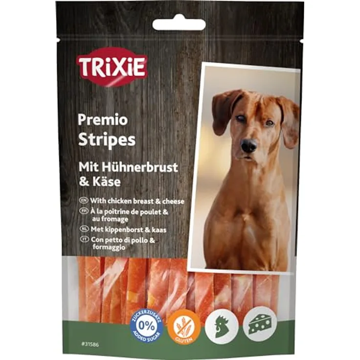 Trixie PREMIO Cheese Chicken Stripes, proteinreicher Hundesnack für aktive Hunde, 100g