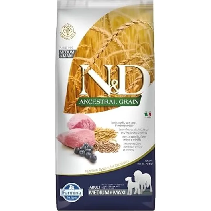 Farmina N&D Ancestral Grain Canine 12 kg, Trockenfutter für ausgewachsene Hunde mit Lamm, hohe Qualität