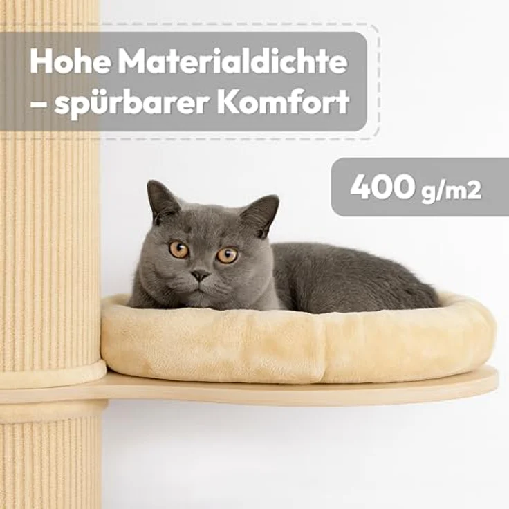 PET VIOLET Kratzbaum wandmontiert 185 cm hoch, XXL Katzenbaum mit 3 Plattformen, Premium Sisal Säulen, abnehmbare und waschbare Kissen, stabil und platzsparend, Beige – Bild 5
