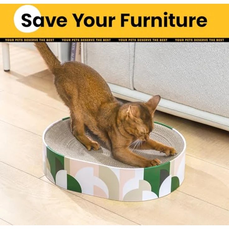 Conlun 2-in-1 Ovales Kratzbrett für Katzen, Lounge Kratzpappe und Bett, langlebig, 43x33x10 cm, 5 Musteroptionen – Bild 4