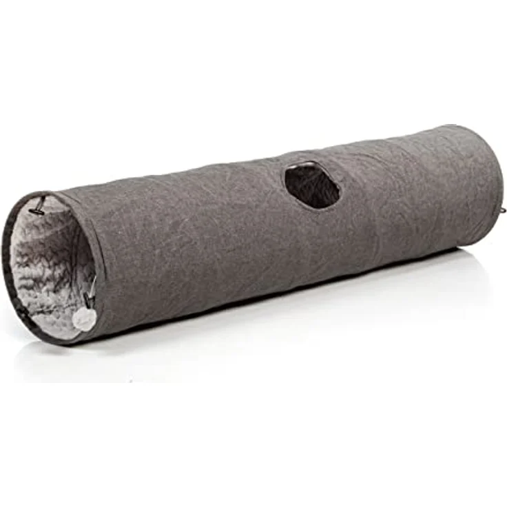 CanadianCat Company XXL Spieltunnel für Katzen mit Kuschelfell, grau, 35 x 150 cm, variable Form, integriertes Katzenspielzeug, ideal für Mehrkatzenhaushalte – Bild 4