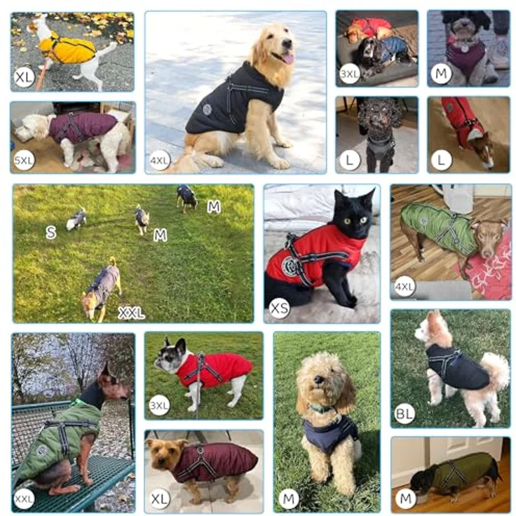 Savlot Hundejacke Winterweste, wasserabweisende Jacke mit Reißverschluss und Brustgurt, dunkelblau, Größe L – Bild 4