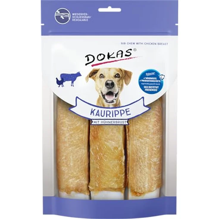 Dokas Kaurippe mit Hühnerbrust für Hunde, 10 x 210 g - Hochwertiger Hundesnack mit 80% Rinderhaut und 16% Hühnerbrustfilet – Bild 1