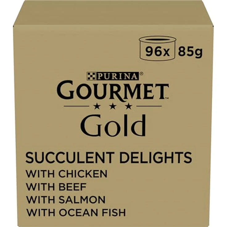 Gourmet Gold Saftig feine Streifen Katzenfutter nass, Sorten Mix mit Lachs, Rind, Huhn & Hochseefisch, 4er Pack (4 x 24 Dosen à 85g) – Bild 1