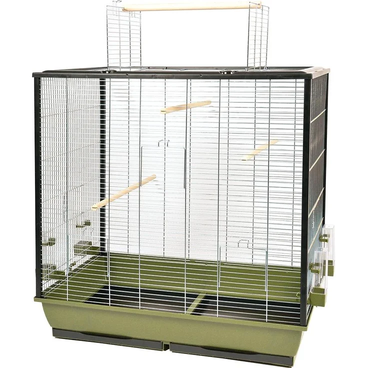 Duvoplus Natural Fiona, Vogelkäfig + Voliere, olivgrün, mit 4 Futter-/Wasserschalen, 4 Sitzstangen, 2 einziehbaren Schubladen