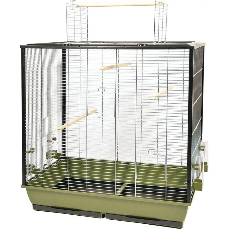 Duvoplus Natural Fiona, Vogelkäfig + Voliere, olivgrün, mit 4 Futter-/Wasserschalen, 4 Sitzstangen, 2 einziehbaren Schubladen