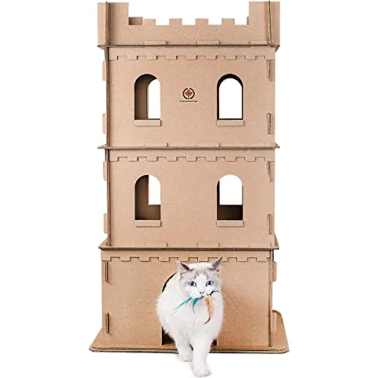 CanadianCat Company Katzenburg XL "Cat Casa Loma", Spielhaus aus stabiler Wellpappe für große Katzen und Mehrkatzenhaushalte, 62 x 62 x 105 cm