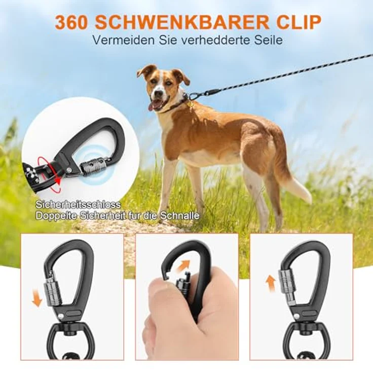 Eyleaf Schleppleine für Hunde, 10m reflektierend mit gepolstertem Griff und 2 Karabinerhaken, robuste geflochtene Trainingsleine für kleine bis große Hunde – Bild 3