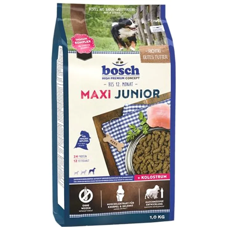 Bosch Hundefutter Maxi Junior, 2x15kg Trockenfutter mit Geflügel und wichtigen Vitaminen für junge Hunde