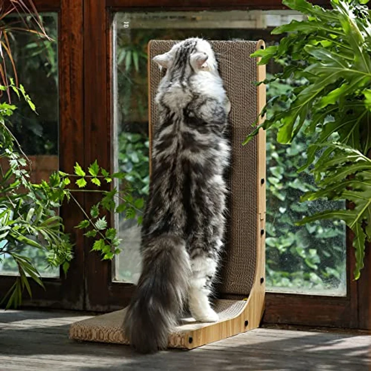 FUKUMARU Kratzbrett Katzen, 68 cm hohe L förmige Kratzpappe für Katzen, widerstandsfähig Katzenkratzbrett mit Ballspielzeug, Katzen Kratzmöbel aus hochwertiger Karton für Wand und Ecke, Groß – Bild 7