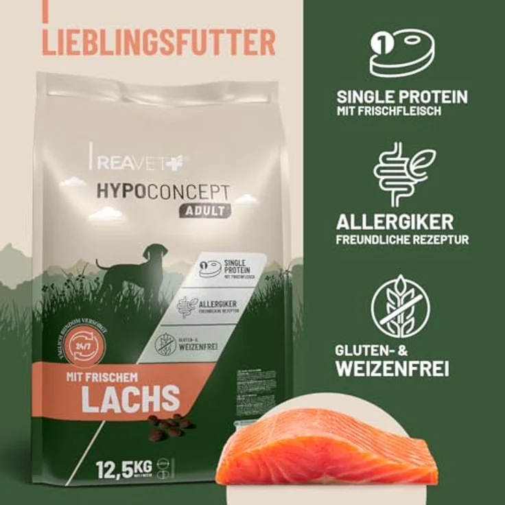 ReaVET HYPOCONCEPT Hundetrockenfutter Lachs, Single-Protein mit Frischfleisch, weizenfrei & ohne Zucker, 5kg - für alle Rassen, allergikerfreundlich und sensibelverträglich – Bild 2