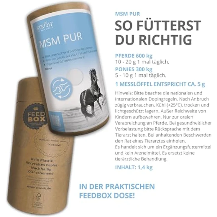 STRÖH MSM Pur Pferd 1,4 kg, Methylsulfonylmethan Pulver zur Unterstützung von Gelenken, Haut, Fell & Hufen – Bild 4