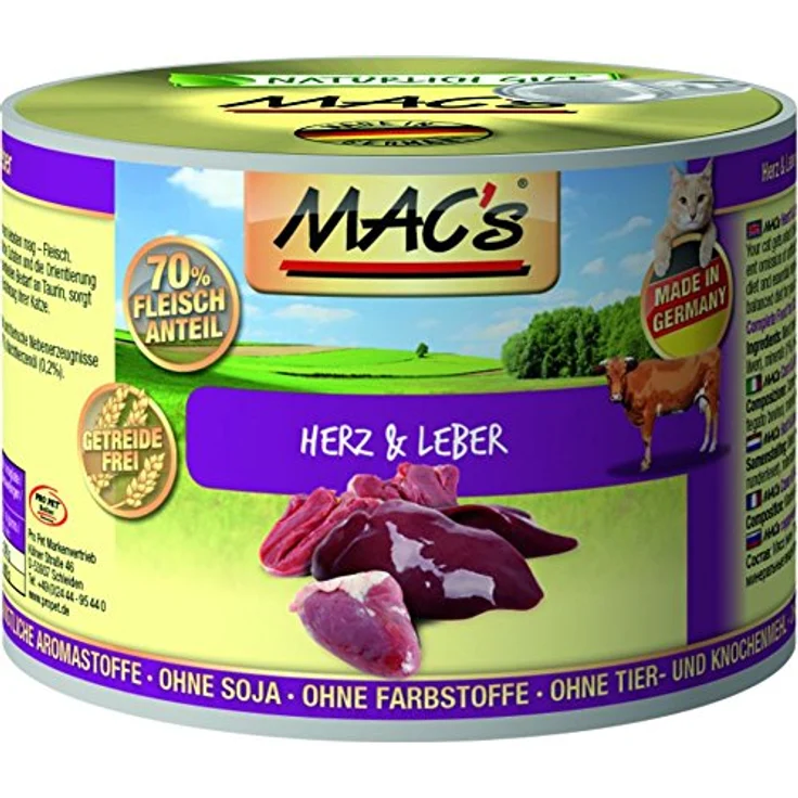 MAC's Cat Fleischmenü Herz und Leber, Katzen-Nassfutter, getreidefrei, 6x200g, für sensible Katzen – Bild 2