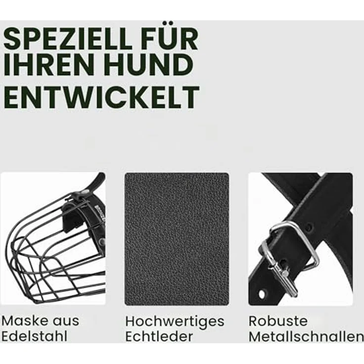 BRONZEDOG Pitbull Hundemaulkorb Metallmaske Drahtkorb mit verstellbaren Lederriemen und Neoprenpolsterung für große Hunde (Schwarz) – Bild 4