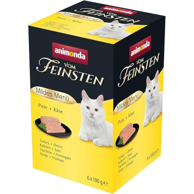 animonda Vom Feinsten Adult Mildes Menü Pute + Käse, Nassfutter für sensible Katzen, ohne Getreide und Zucker, leicht verdaulich, 6 x 100 g – Bild 1