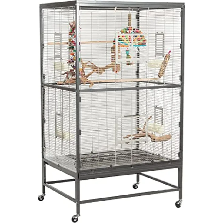 Montana Cages Casa 90, Zimmervoliere mit Antik/Platinum Finish, 91 x 71 x 160 cm, ungiftige AVILON(R)-Pulverbeschichtung, inklusive Plexiglasscheiben und Anflugklappen