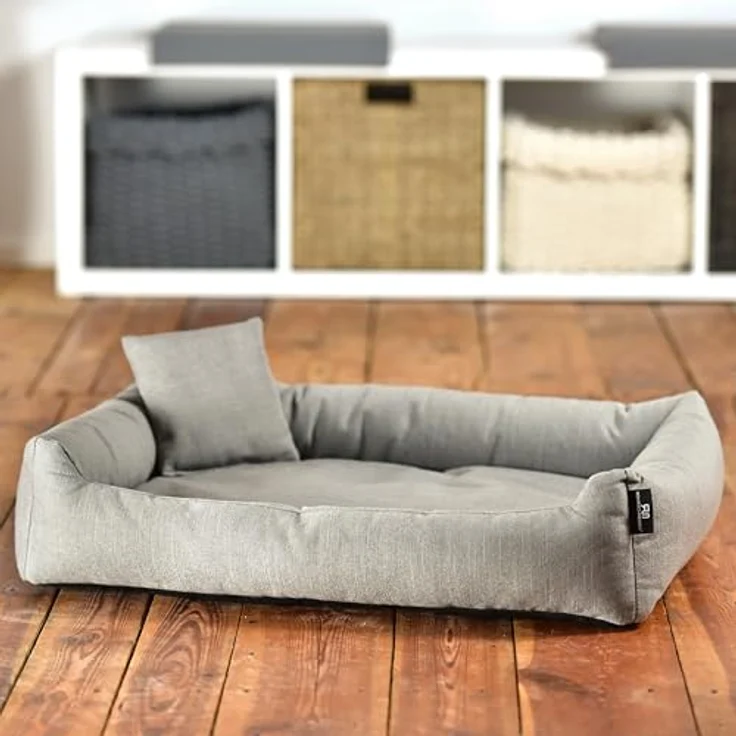 Rohrschneider Kuschelsofa für Hunde, Recycelter Polsterstoff, grau, Größe M: 70x49x15cm, abnehmbarer Bezug, mit Innenkissen und Dekokissen, Antirutsch-Unterseite – Bild 2