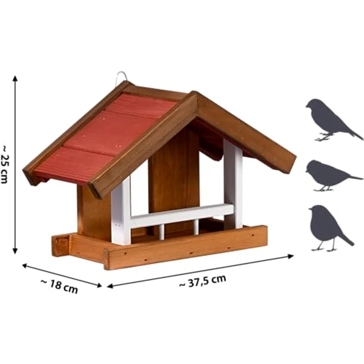dobar® Green Label Großes Vogelhaus Herbstfrüchte, Futterstation für Wildvögel mit Wandaufhängung, 37,5 x 18 x 25 cm, Braun/Rot/Weiß – Bild 3