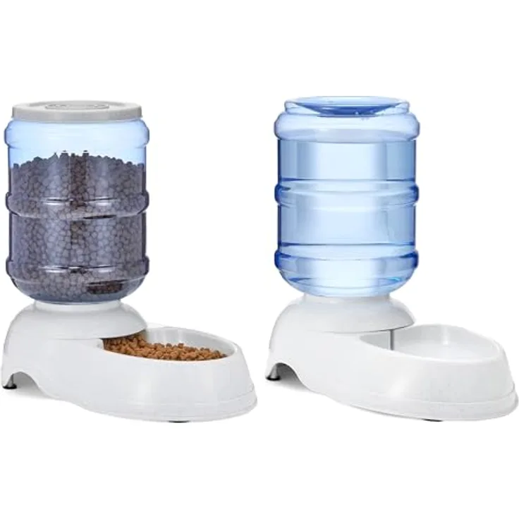 Amazon Basics Futter- und Wasserspender für Haustiere, 3,8 Liter, Größe S, transparent, für Hunde und Katzen, rutschfeste Gummifüße