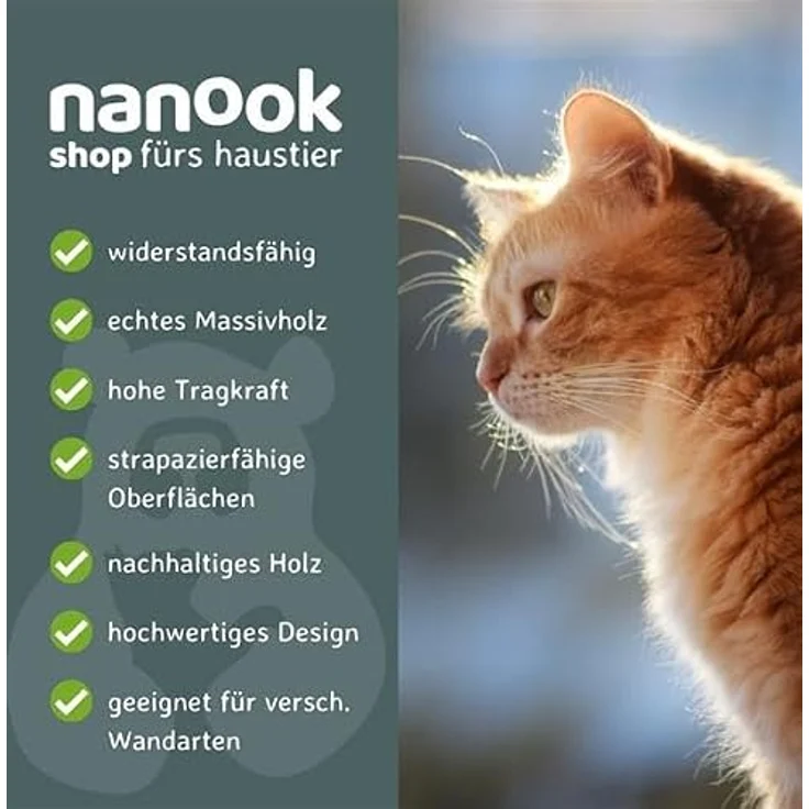 nanook Katzentreppe 3-stufig mit Sisalstämmen Wandkratzbaum Katzenleiter Kletterleiter Kletterwand - 60 cm, aus Gummibaumholzholz, naturfarben – Bild 4