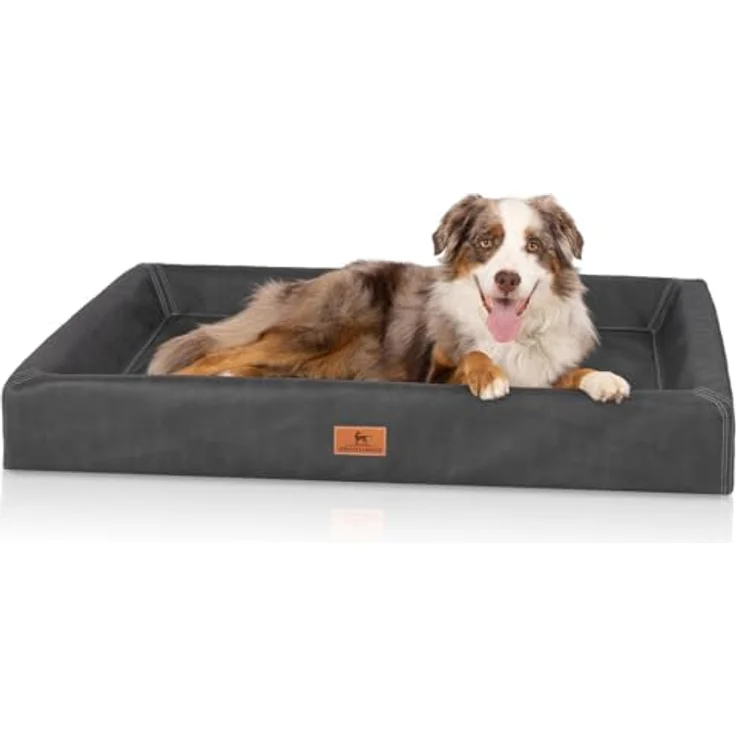Knuffelwuff Hundebett Austin, orthopädisches Kunstlederbett S, 70 x 50 cm, schwarz, formstabil und pflegeleicht – Bild 1