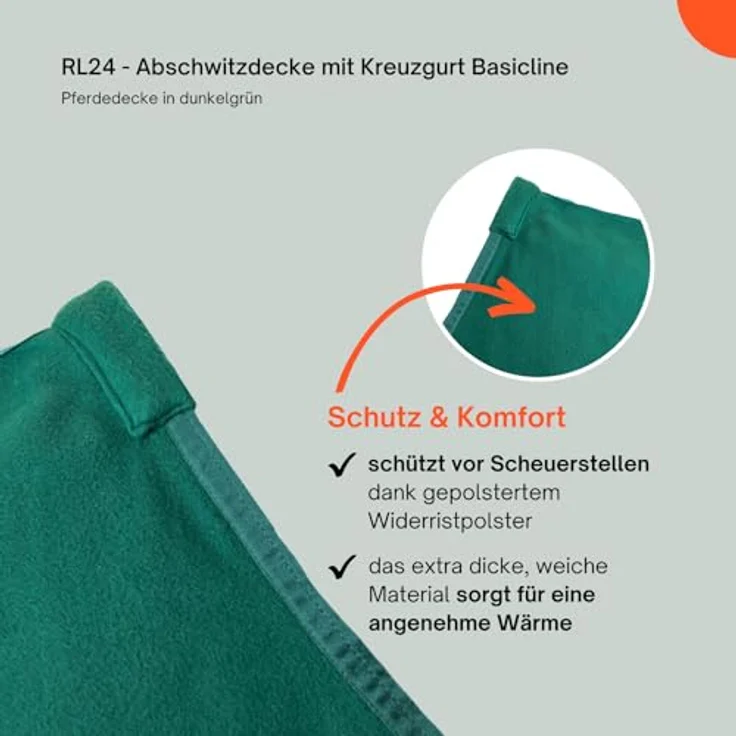 RL24 Abschwitzdecke BASICLINE, atmungsaktiv mit Kreuzgurt, dunkelgrün, 155cm – Bild 5