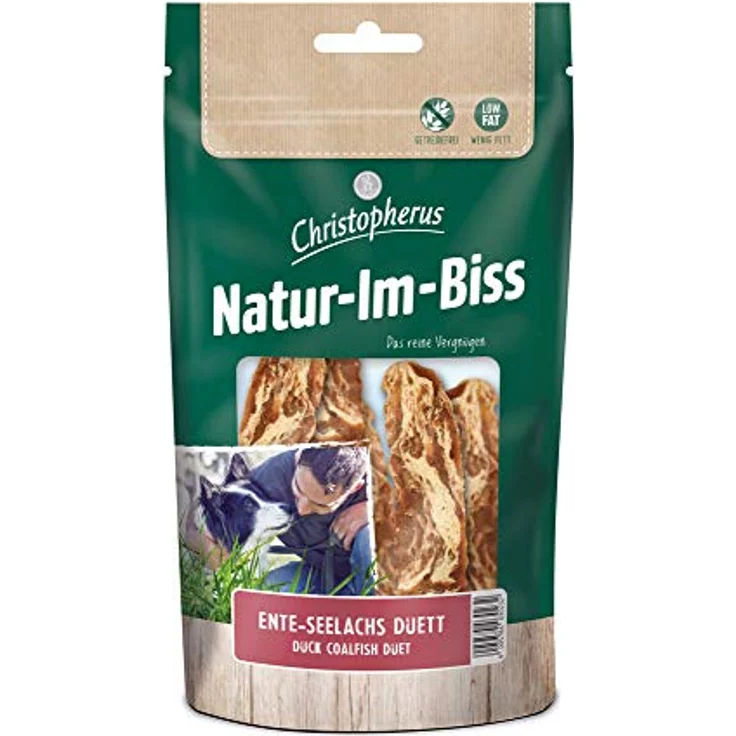 Christopherus Kausticks für Hunde, Ente-Seelachs Duett, warmluftgetrocknet, 70 g, natürliche Zutaten – Bild 1