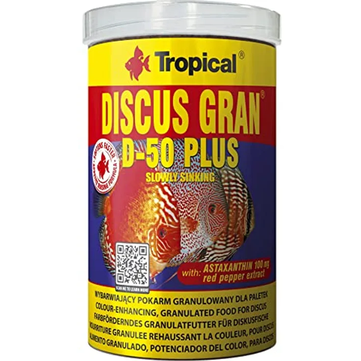 Tropical Discus Gran D-50 Plus, hochwertiges Fischfutter für Diskusfische, 1 x 1 l