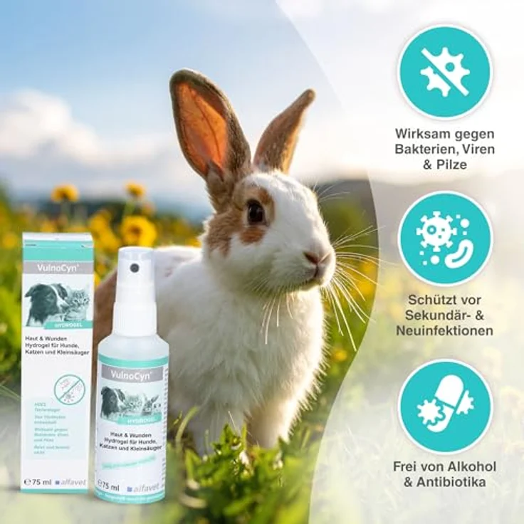 Alfavet VulnoCyn Hydrogel 75 ml, Haut- & Wundenspray für Hunde, Katzen & Kleinsäuger, pH-neutral, alkohol- und antibiotikafrei, langanhaltende Wirkung gegen Bakterien, Viren & Pilze – Bild 3